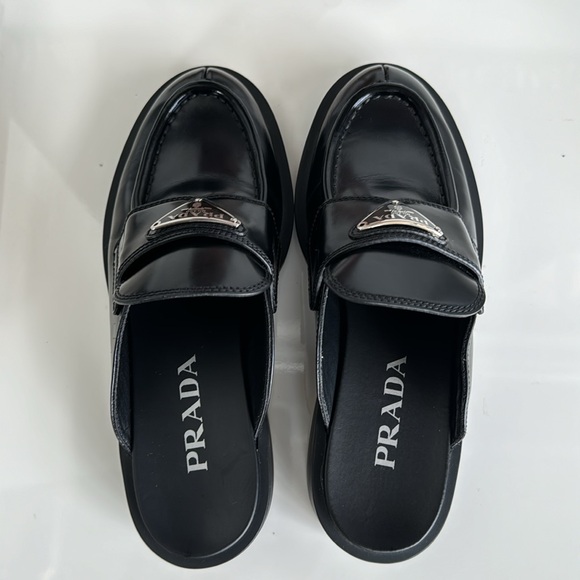 Prada Black Brushed Leather Loafer Mules Size IT 36 - Picture 6 of 17